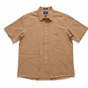 Stafford Tan Brown Short Sleeve Button Down, Men's Size 18.5 Wrinkle Free Shirt